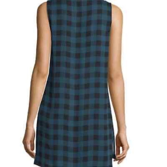 Eileen Fisher 100% Silk Blue Black Buffalo Plaid Sleeveless Tunic Tank Top XS - Picture 8 of 8